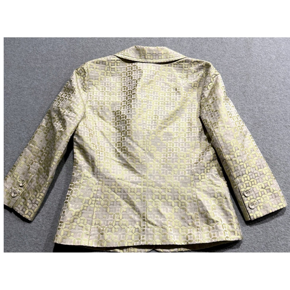 Sigrid Olsen Silk Blend Jacquard Geometric Suit Champagne Shiny Blazer 6 Pants 4 - Picture 4 of 16